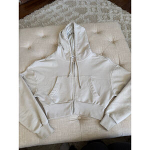 Women's Garage Beige Cropped Zip-Up Hoodie XS